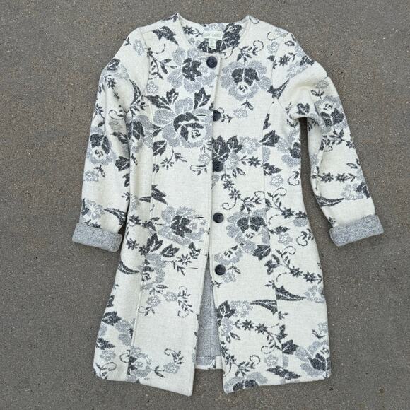 Anthropologie Jackets & Blazers - Lucy and Laurel Floral Wool Blend Coat Jacket Cream Gray Button Front Size Large